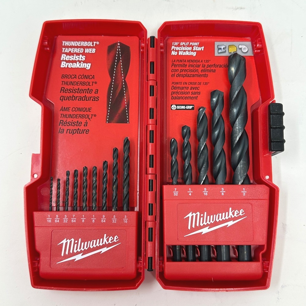 Milwaukee Thunderbolt Black Oxide Drill Bit Set 14 Piece 1/16 1/2 Case Tools DIY